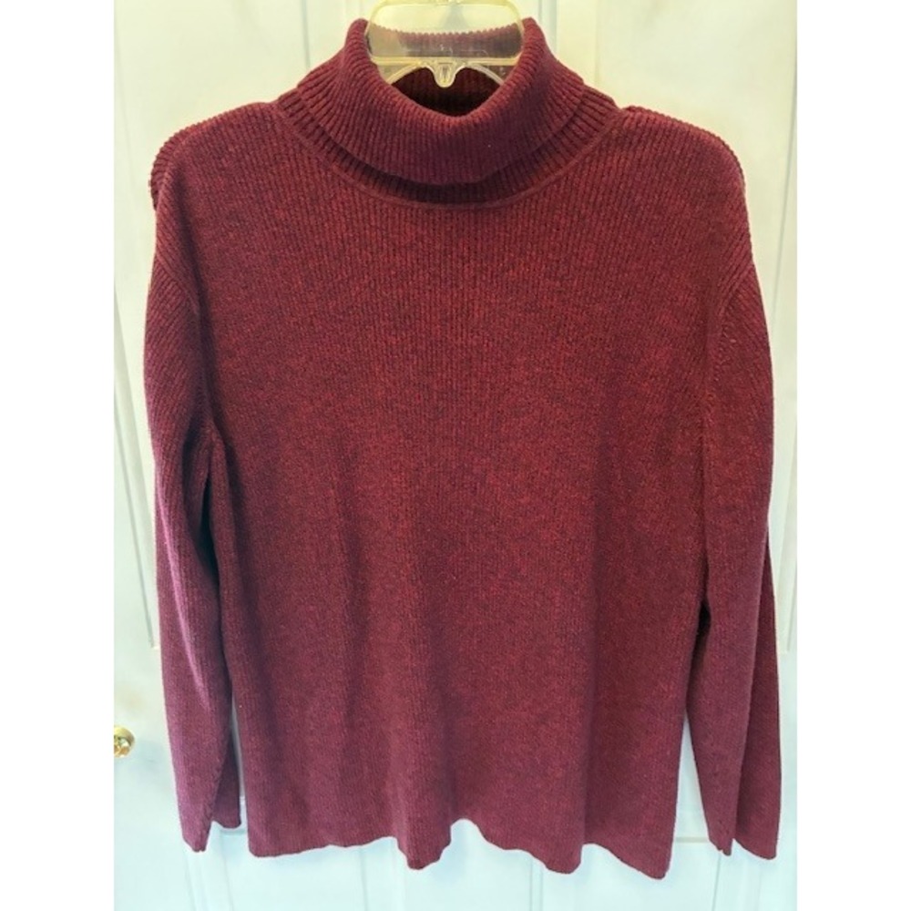 Talbots Turtleneck Sweater Flaw 1X Burgundy Good Ribbed Cotton Knit Long Sleeve - Picture 6 of 7